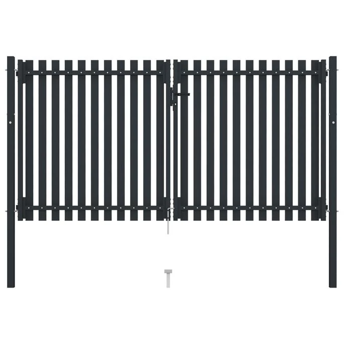 Portail De Clôture à Double Porte Acier 306x200 Cm Anthracite – Image 3