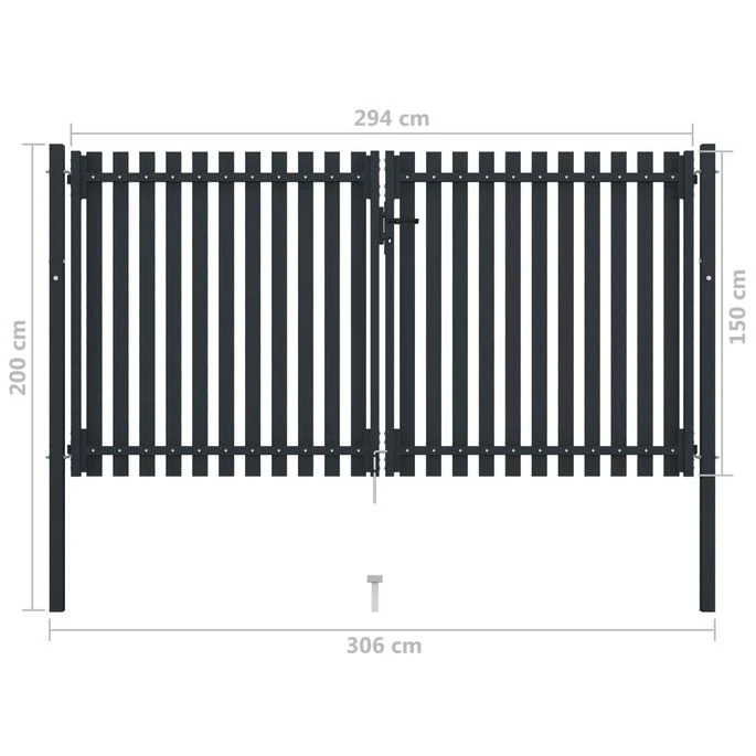 Portail De Clôture à Double Porte Acier 306x200 Cm Anthracite – Image 6