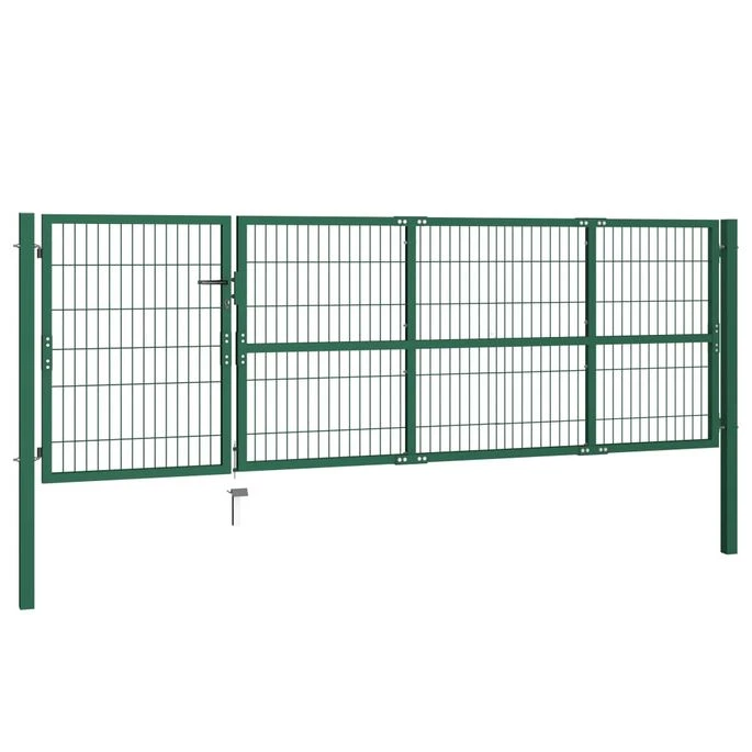 Portail De Clôture De Jardin Avec Poteaux 350x100 Cm Acier Vert – Image 2