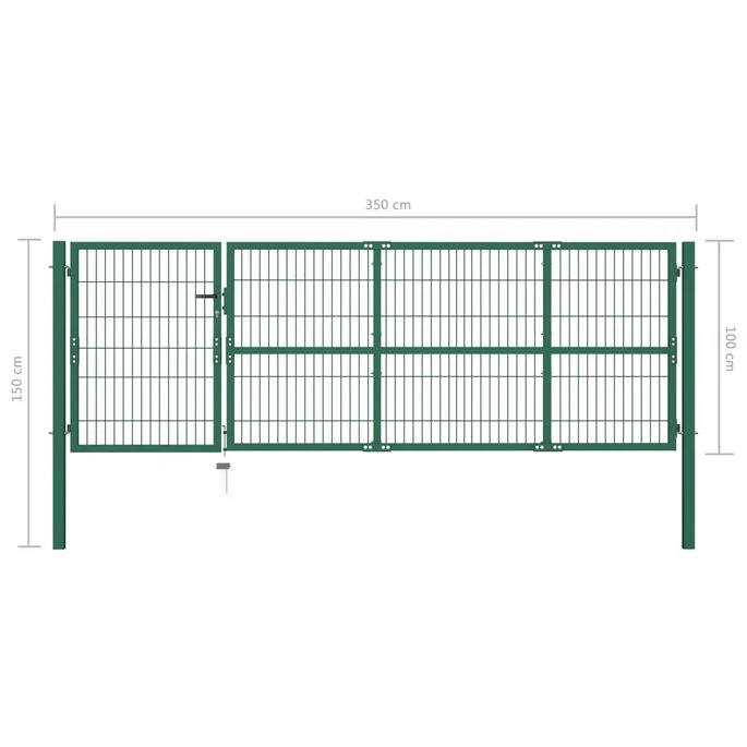 Portail De Clôture De Jardin Avec Poteaux 350x100 Cm Acier Vert – Image 5