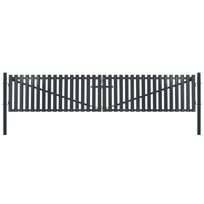 Portail De Clôture Double Porte Acier 400 X 125 Cm Anthracite