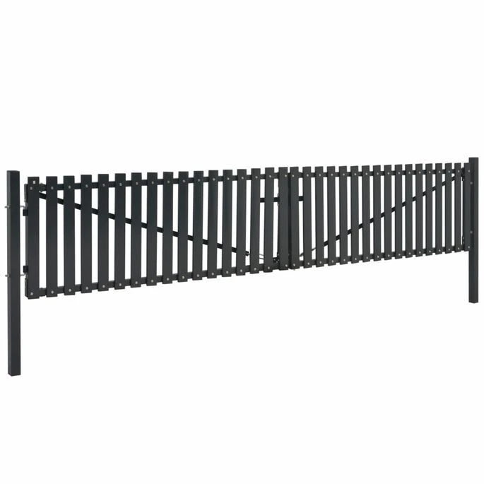 Portail De Clôture Double Porte Acier 400 X 125 Cm Anthracite – Image 2