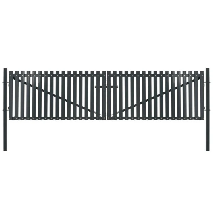 Portail De Clôture Double Porte Acier 400 X 175 Cm Anthracite