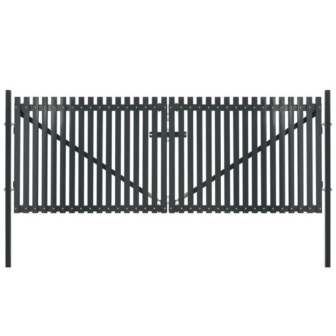 Portail De Clôture Double Porte Acier 400 X 245 Cm Anthracite