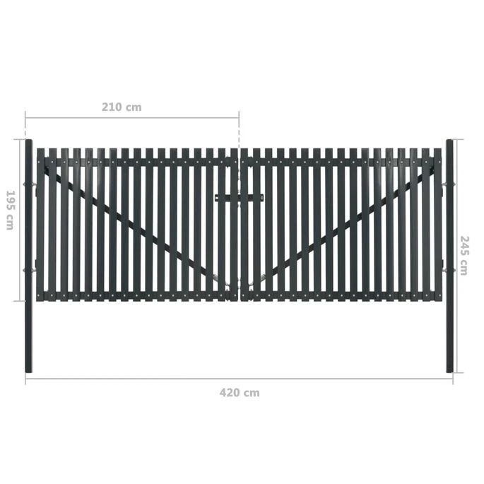 Portail De Clôture Double Porte Acier 400 X 245 Cm Anthracite – Image 6