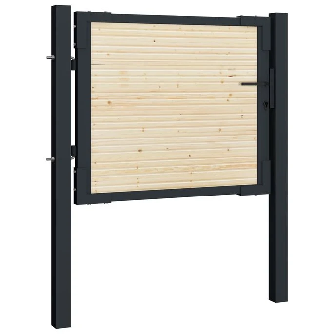Portail De Clôture En Acier Et Bois D'épicéa 107x125 Cm – Image 2