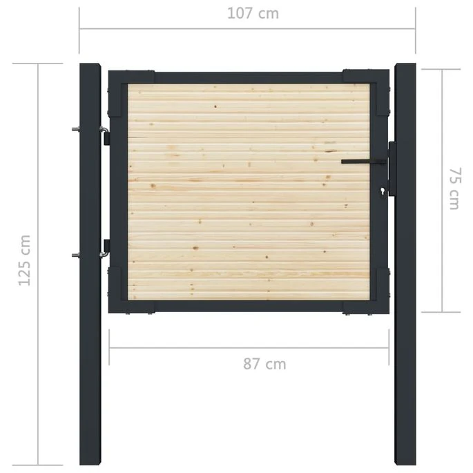 Portail De Clôture En Acier Et Bois D'épicéa 107x125 Cm – Image 5