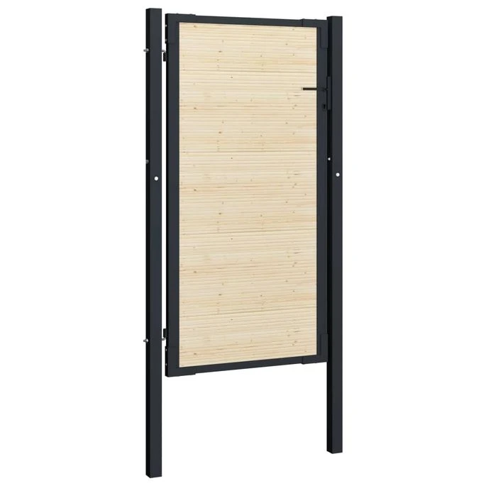 Portail De Clôture En Acier Et Bois D'épicéa 107x225 Cm – Image 2