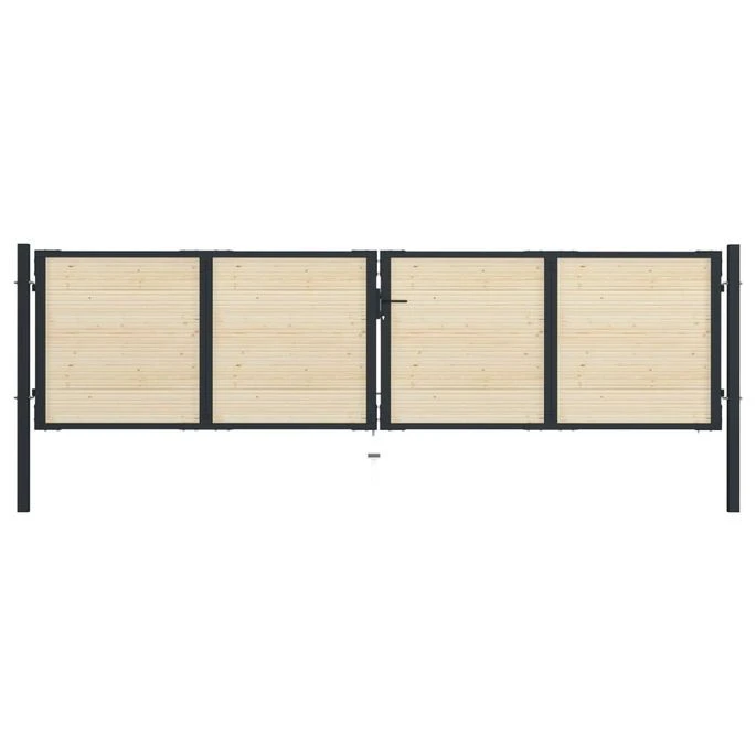 Portail De Clôture En Acier Et Bois D'épicéa 408x150 Cm