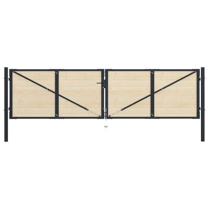 Portail De Clôture En Acier Et Bois D'épicéa 408x150 Cm – Image 3