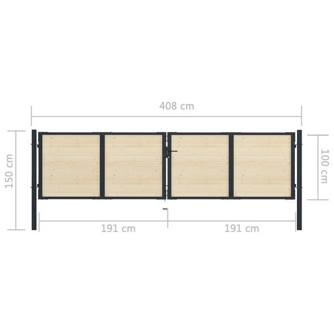 Portail De Clôture En Acier Et Bois D'épicéa 408x150 Cm – Image 7