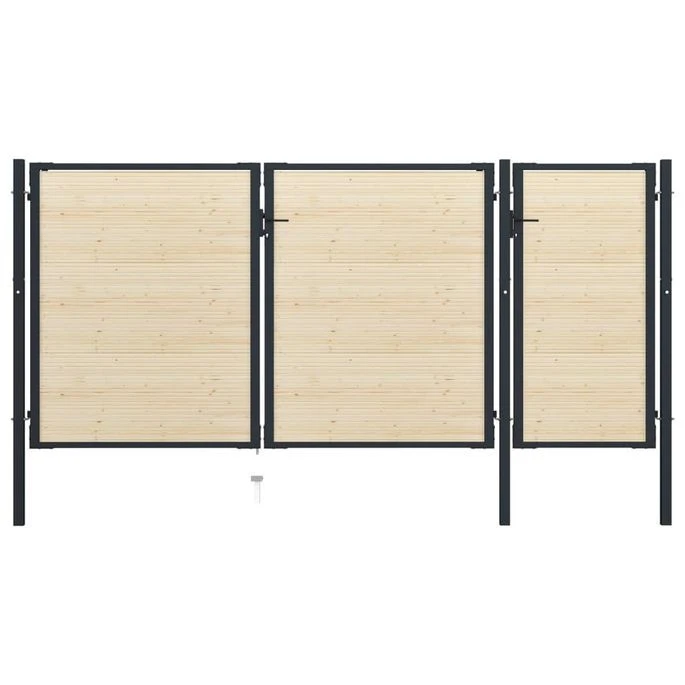 Portail De Clôture En Acier Et Bois D'épicéa 413x225 Cm