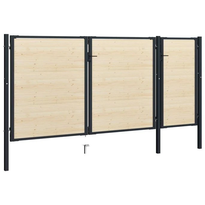 Portail De Clôture En Acier Et Bois D'épicéa 413x225 Cm – Image 2