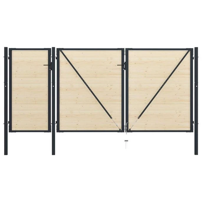 Portail De Clôture En Acier Et Bois D'épicéa 413x225 Cm – Image 3