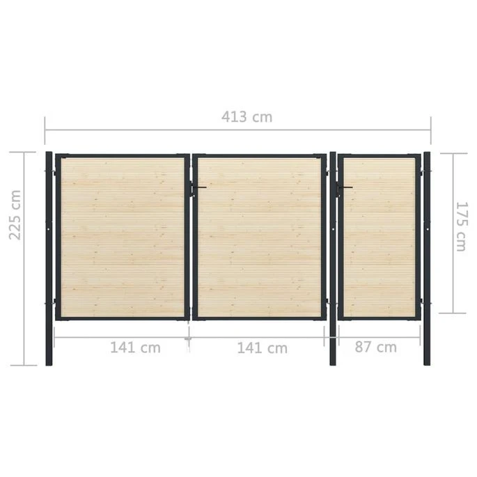 Portail De Clôture En Acier Et Bois D'épicéa 413x225 Cm – Image 7