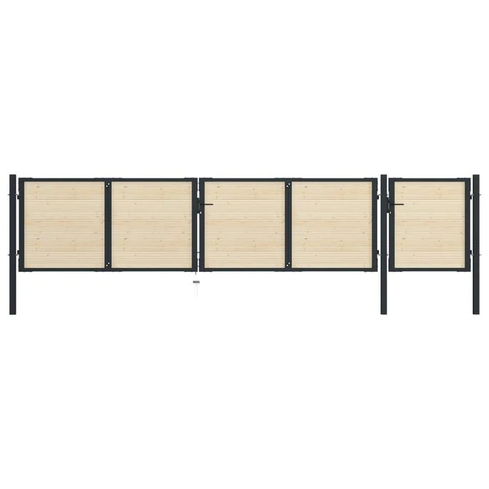 Portail De Clôture En Acier Et Bois D'épicéa 513x150 Cm