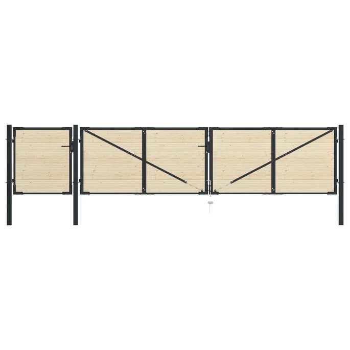 Portail De Clôture En Acier Et Bois D'épicéa 513x150 Cm – Image 3