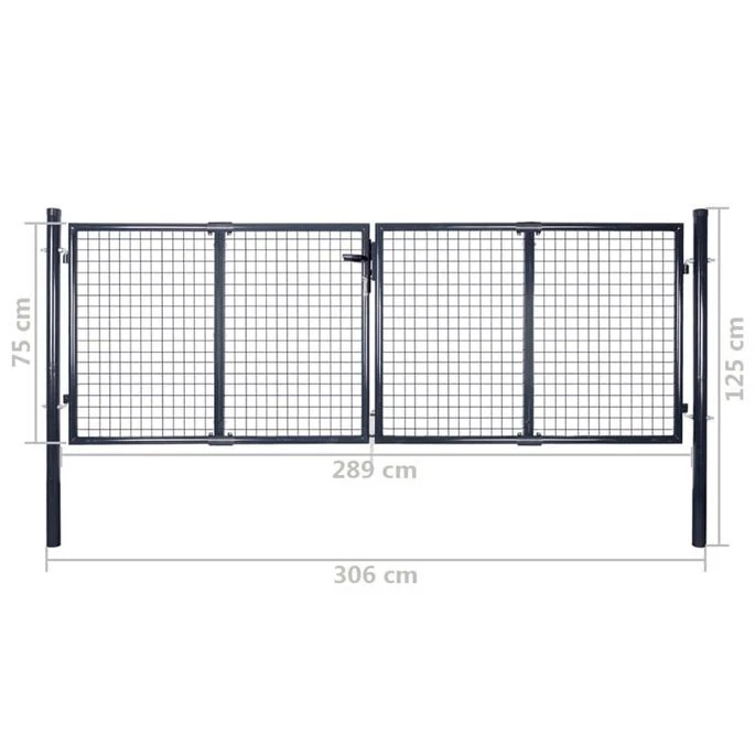 Portail En Maille De Jardin Acier Galvanisé 289x75 Cm Gris – Image 9