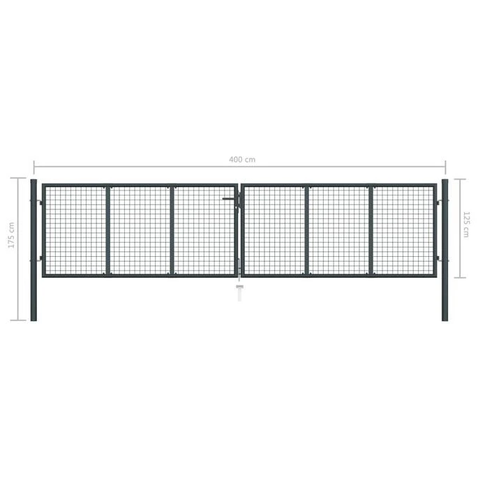 Portail En Maille De Jardin Acier Galvanisé 400 X 175 Cm Gris – Image 6