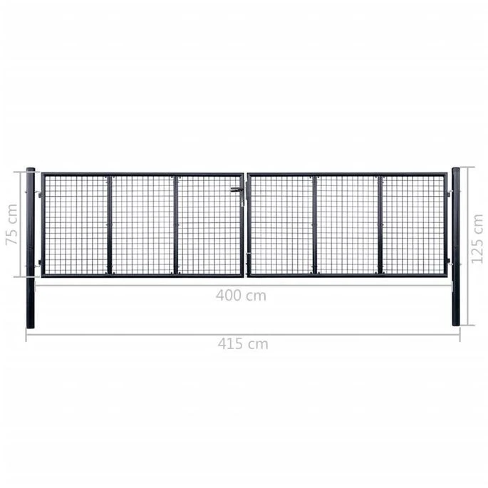 Portail En Maille De Jardin Acier Galvanisé 400 X 75 Cm Gris – Image 6