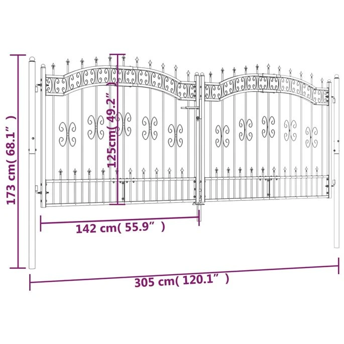 Portail Et Sommet De Lance Noir 305x173 Cm Acier Enduit Poudre – Image 6