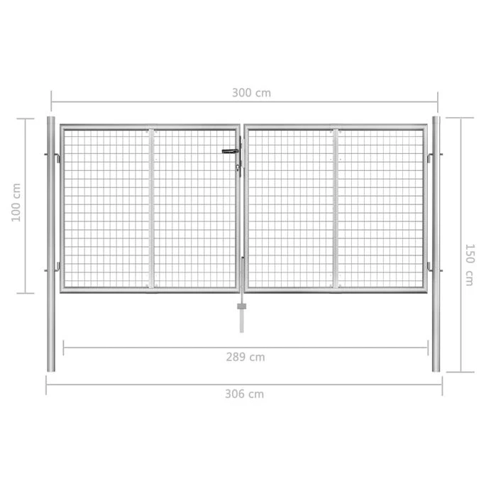 Porte De Jardin Acier Galvanisé 306x150 Cm Argenté – Image 5