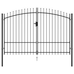 Portillon Double Porte Avec Dessus à Pointe Acier 3x1,75 M Noir