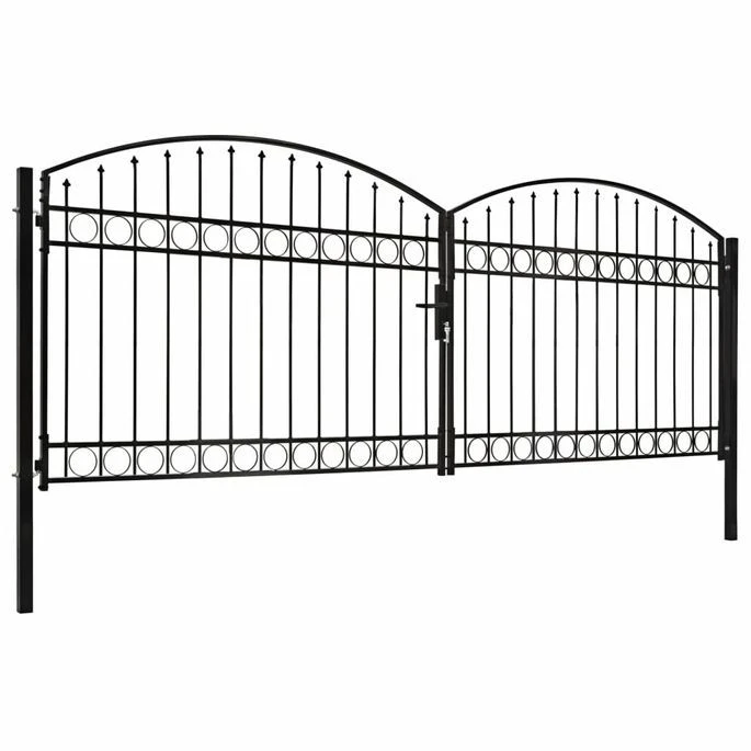 Portillon Double Porte Avec Dessus Arqué Acier 400x125 Cm Noir – Image 2