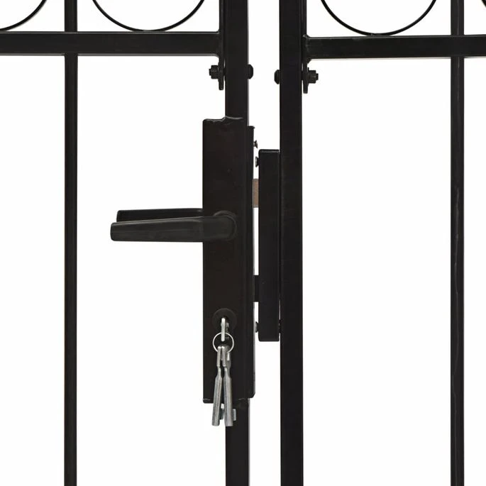 Portillon Double Porte Avec Dessus Arqué Acier 400x125 Cm Noir – Image 4
