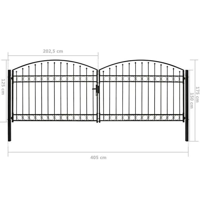 Portillon Double Porte Avec Dessus Arqué Acier 400x125 Cm Noir – Image 5