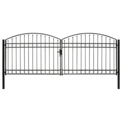 Portillon Double Porte Avec Dessus Arqué Acier 400x150 Cm Noir