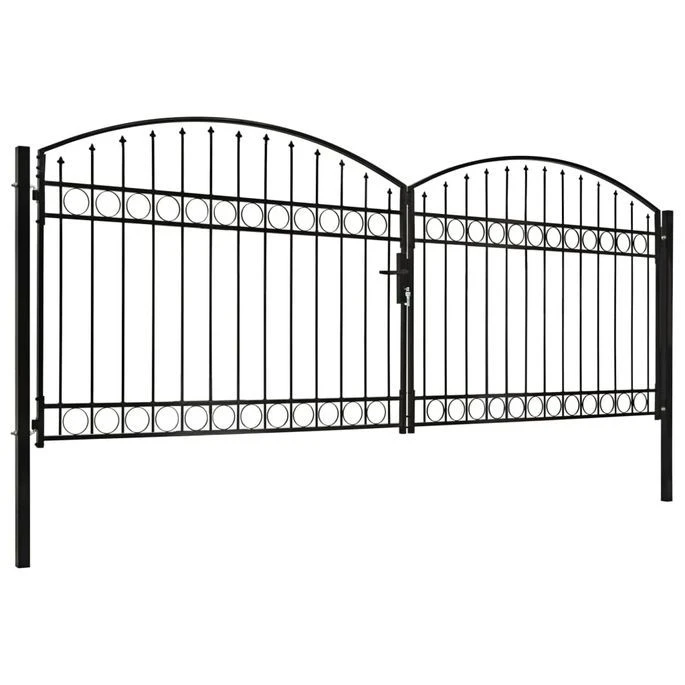 Portillon Double Porte Avec Dessus Arqué Acier 400x150 Cm Noir – Image 2