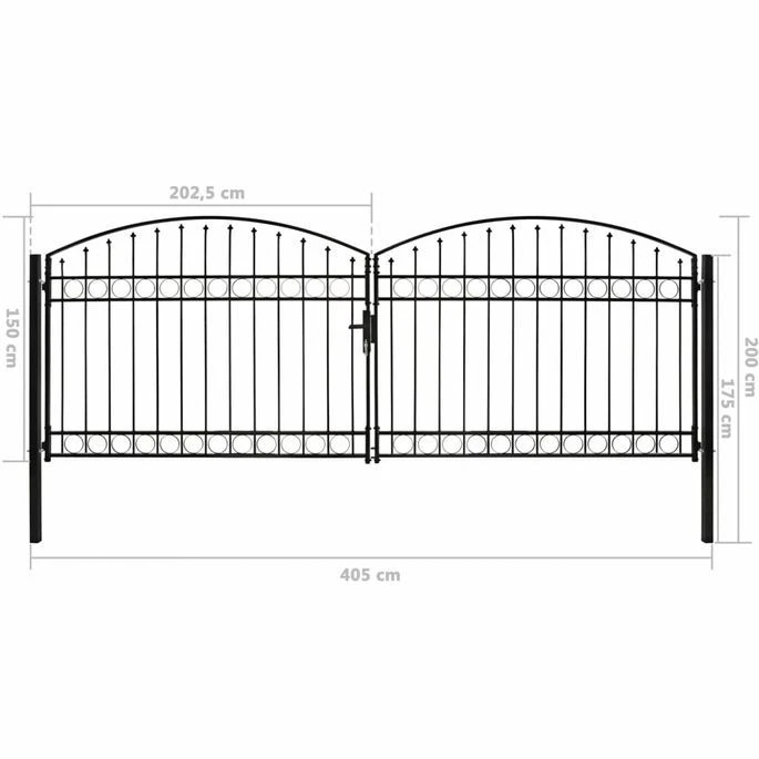 Portillon Double Porte Avec Dessus Arqué Acier 400x150 Cm Noir – Image 5