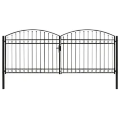 Portillon Double Porte Avec Dessus Arqué Acier 400x175 Cm Noir