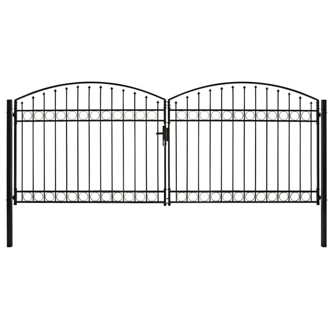 Portillon Double Porte Avec Dessus Arqué Acier 400x175 Cm Noir