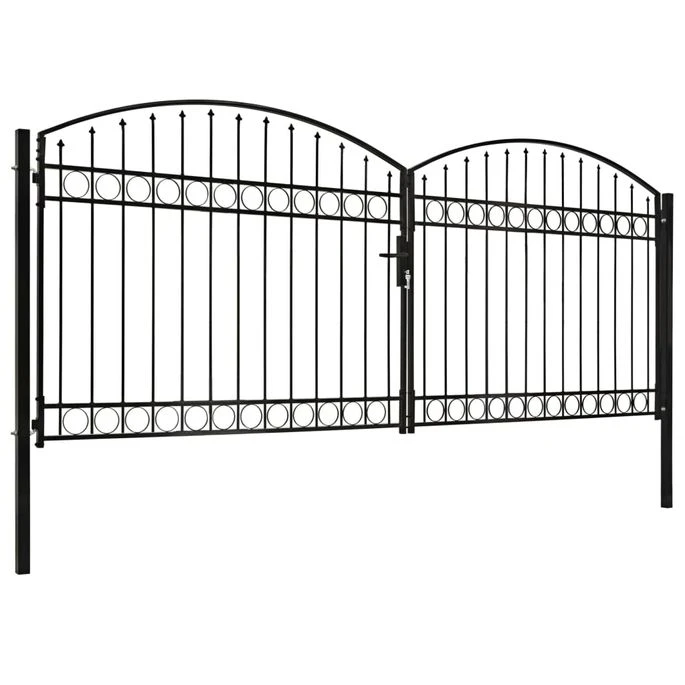 Portillon Double Porte Avec Dessus Arqué Acier 400x175 Cm Noir – Image 2