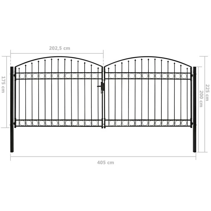 Portillon Double Porte Avec Dessus Arqué Acier 400x175 Cm Noir – Image 5