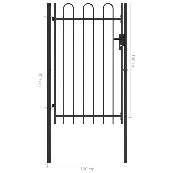Portillon Simple Porte Avec Dessus Arqué Acier 1x1,5 M Noir – Image 5