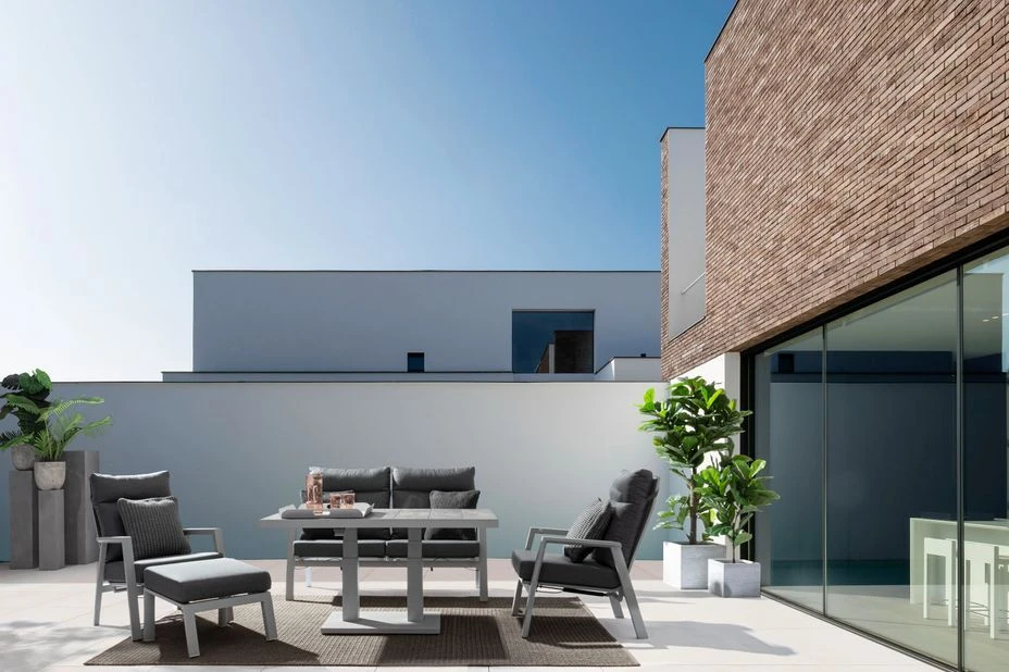 Pouf De Jardin Carré Aluminium Blanc Et Gris Keman L 60 Cm – Image 4