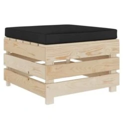 Pouf De Jardin Coussin Noir Et Palette Pin Massif Clair Inech