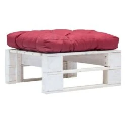 Pouf De Jardin Polyester Rouge Et Pin Massif Blanc Vralee