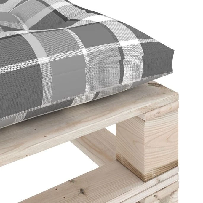 Repose-pied Palette De Jardin Avec Coussin à Carreaux Gris Pin – Image 5