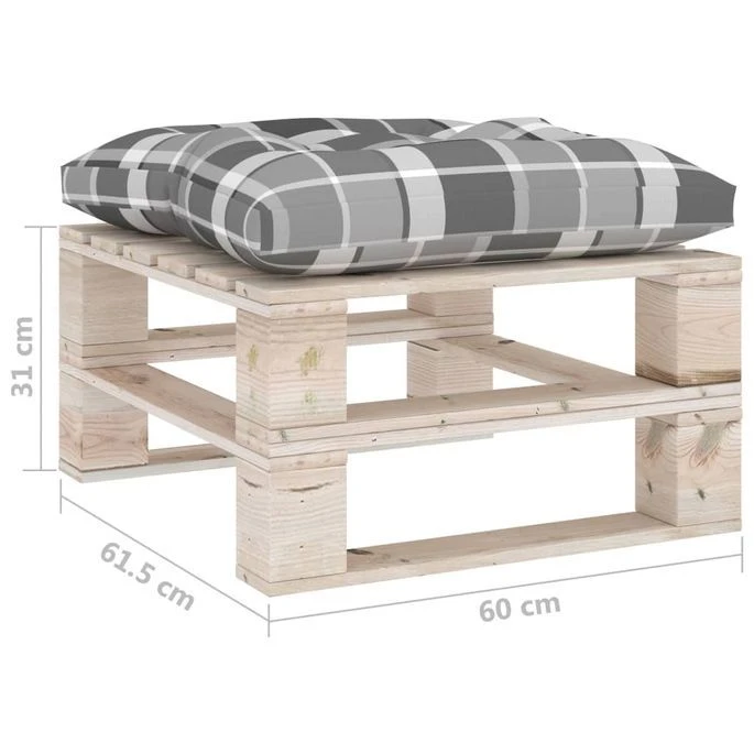 Repose-pied Palette De Jardin Avec Coussin à Carreaux Gris Pin – Image 6