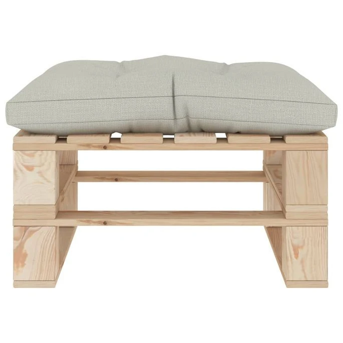 Repose-pied Palette De Jardin Avec Coussin Beige Bois – Image 2