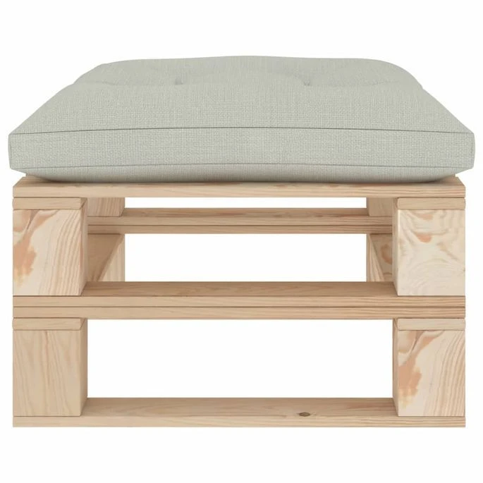 Repose-pied Palette De Jardin Avec Coussin Beige Bois – Image 3