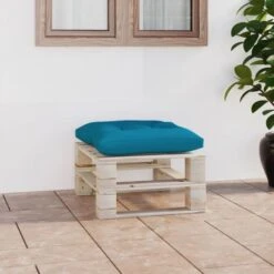 Repose-pied Palette De Jardin Avec Coussin Bleu Bois De Pin
