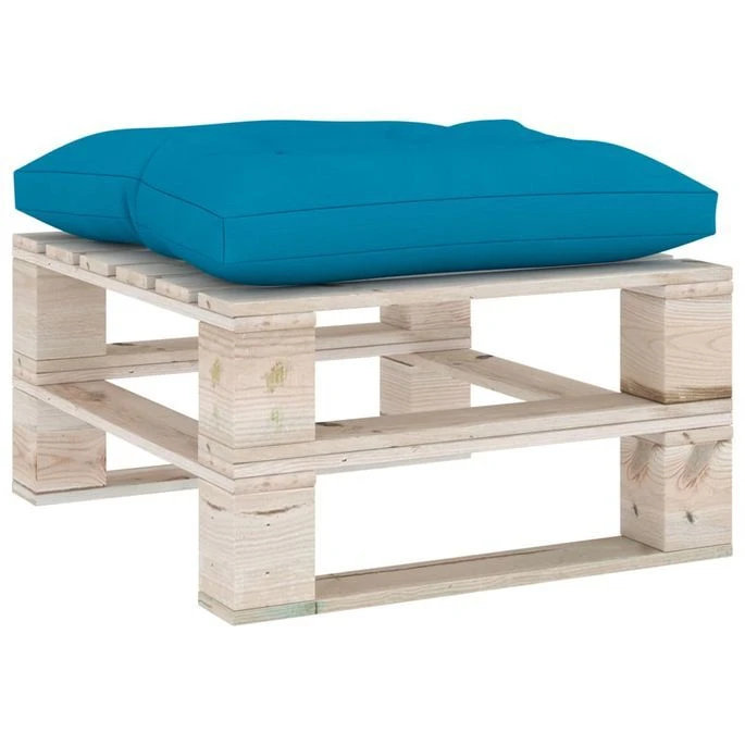 Repose-pied Palette De Jardin Avec Coussin Bleu Bois De Pin – Image 2