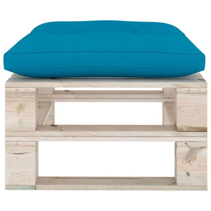 Repose-pied Palette De Jardin Avec Coussin Bleu Bois De Pin – Image 3