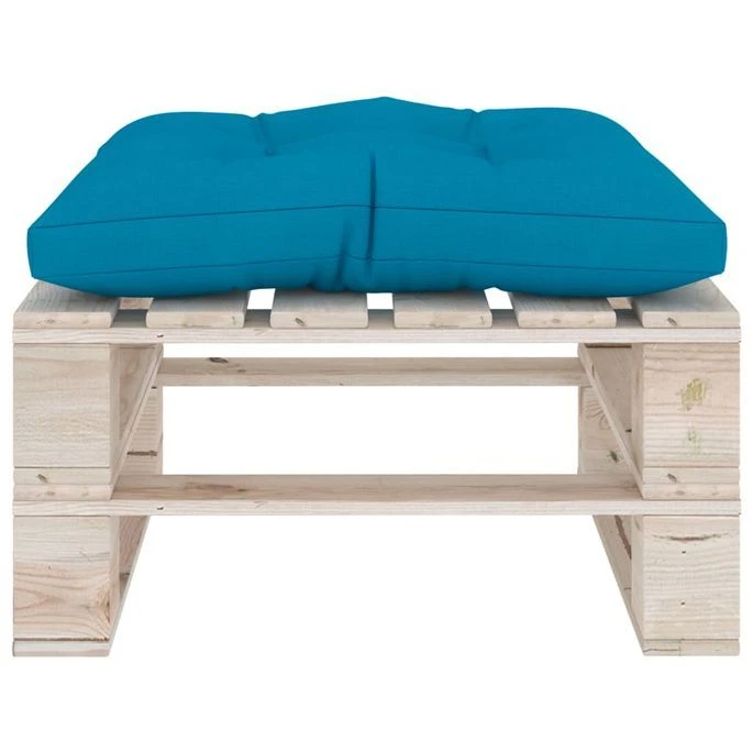 Repose-pied Palette De Jardin Avec Coussin Bleu Bois De Pin – Image 4