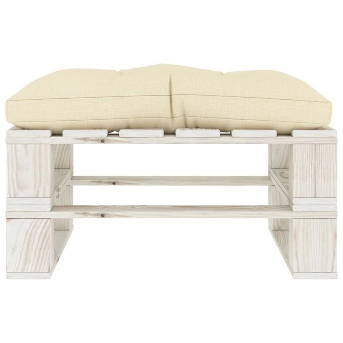 Repose-pied Palette De Jardin Avec Coussin Crème Bois 3 – Image 2